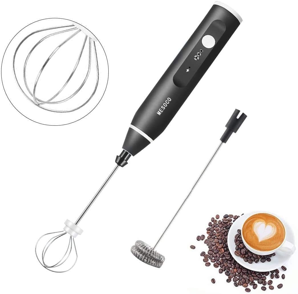 Milk Frother Handheld Foam Maker USB Rechargeable with Stainless whisks,3-Speed Adjustable Mini Blender