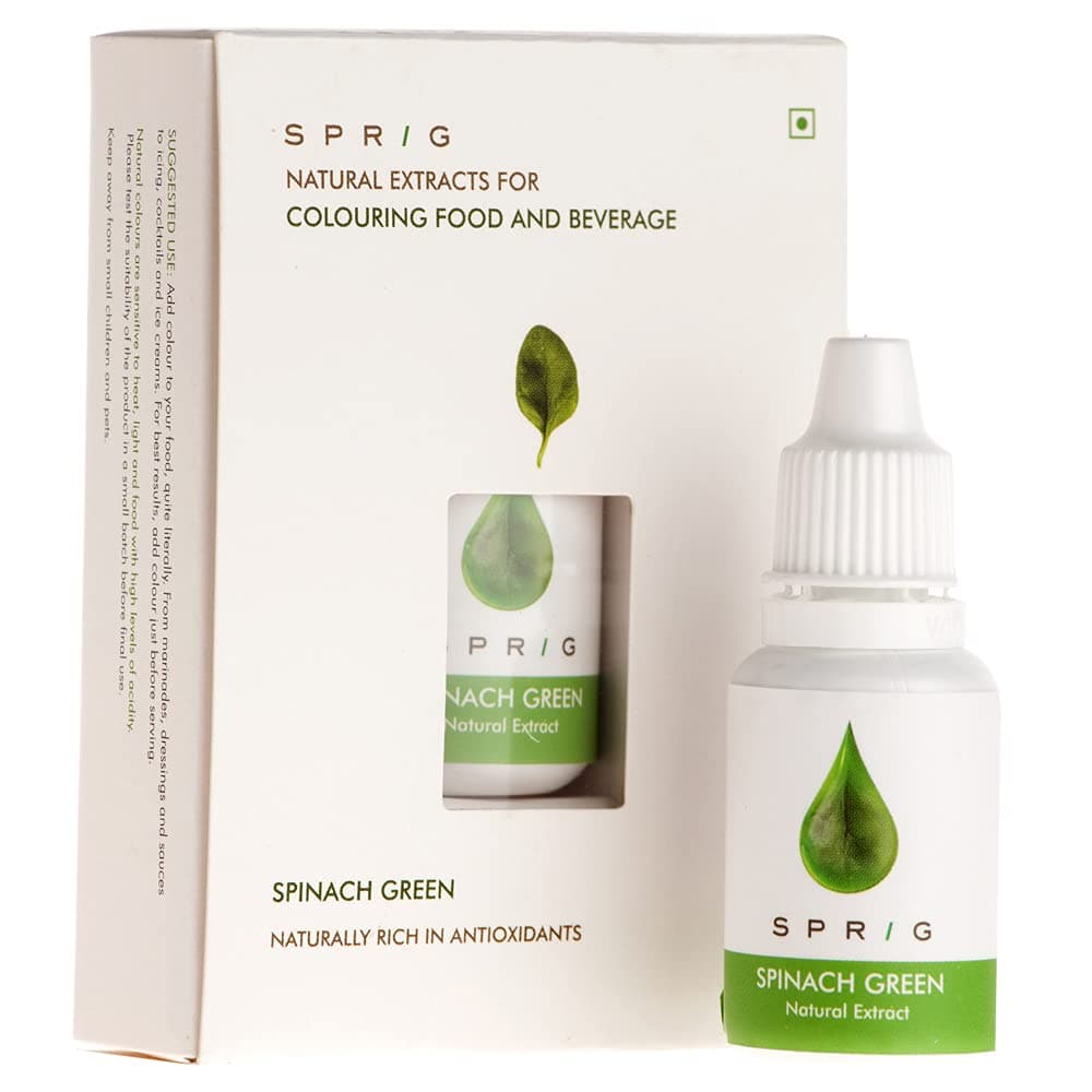 S P R I G Plant-based Natural Extracts Edible Food Colour - No Chemical additives (Vegan, Fresh Green Colour) - 15 ml