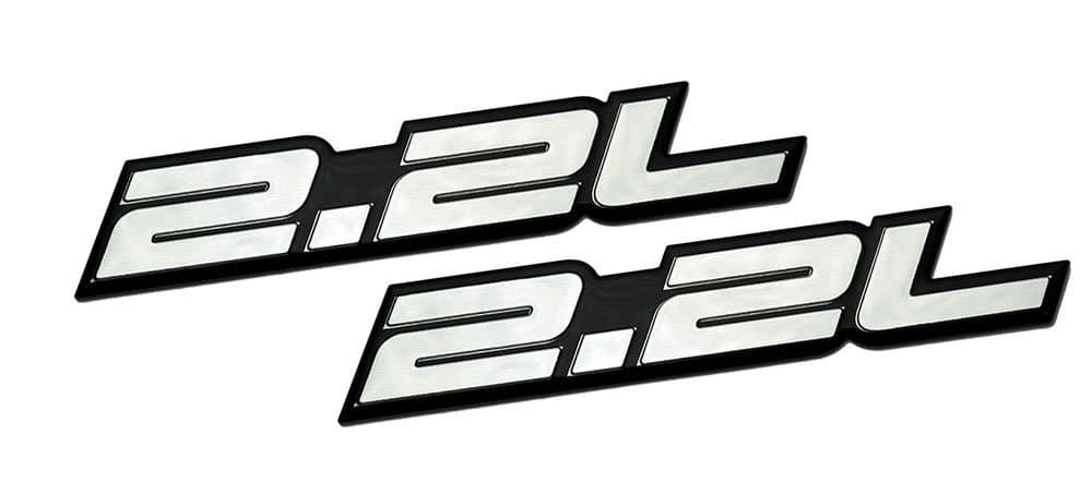 ERPART 2.2L Liter Embossed Silver on Black Highly Polished Real Aluminum Auto Emblem Badge Nameplate (Pack of 2)