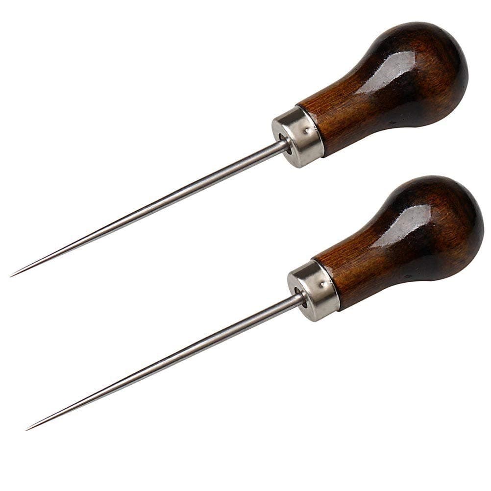 EUBags Awl Tool, 2 PCS Gourd Shape Wooden Handle Scratch Awl For Leather Hole Punch Awl Maker Tool