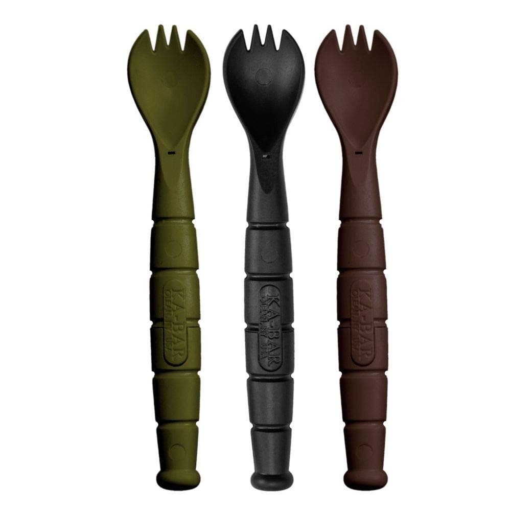 Field KIT Spork/Knife - 3 Pac with 1 OD Green - 1 Black - and 1 Dark Brown