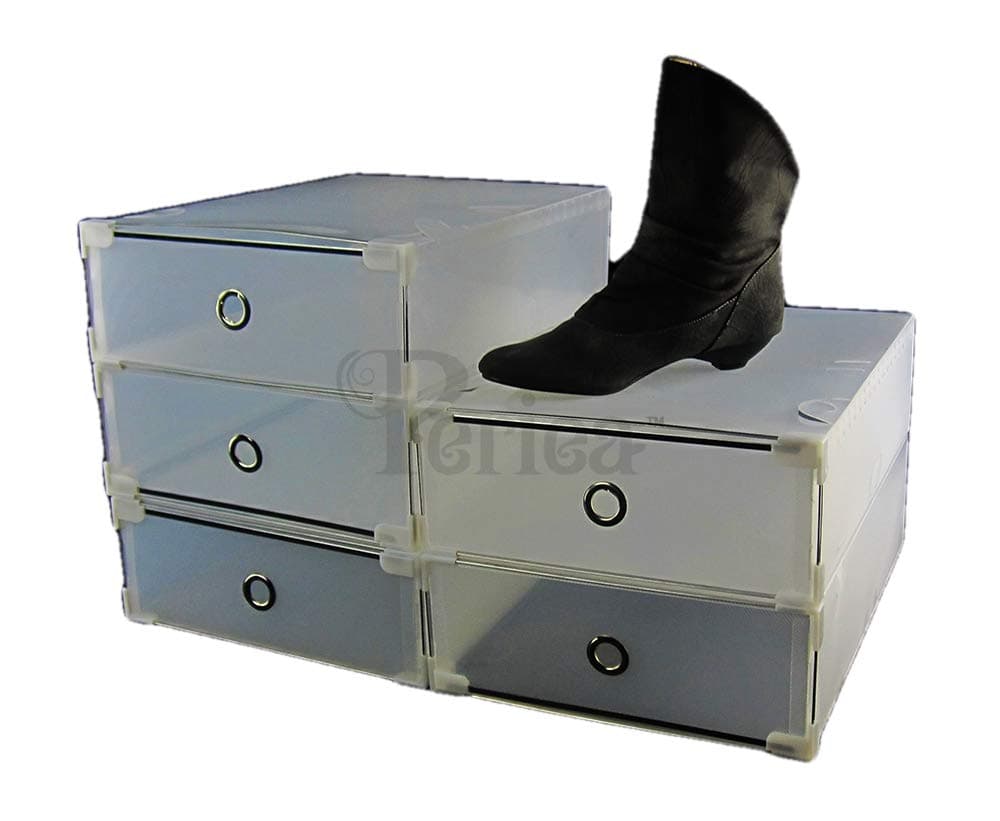 Periea Strong Plastic Stackable Shoe Drawers With Metal Frame - Cindy (Pack of 10)(Ankle Boots)