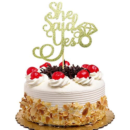 She Said Yes with Diamond Ring Cake Topper for Bridal Shower Engagement Wedding Party Decorations Gold Glitter