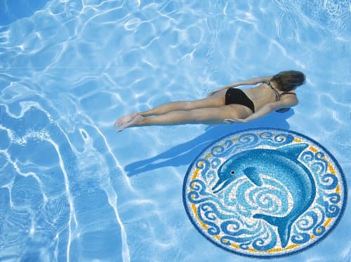47" Large Mosaic Single Dolphin Drop in Swimming PoolArt