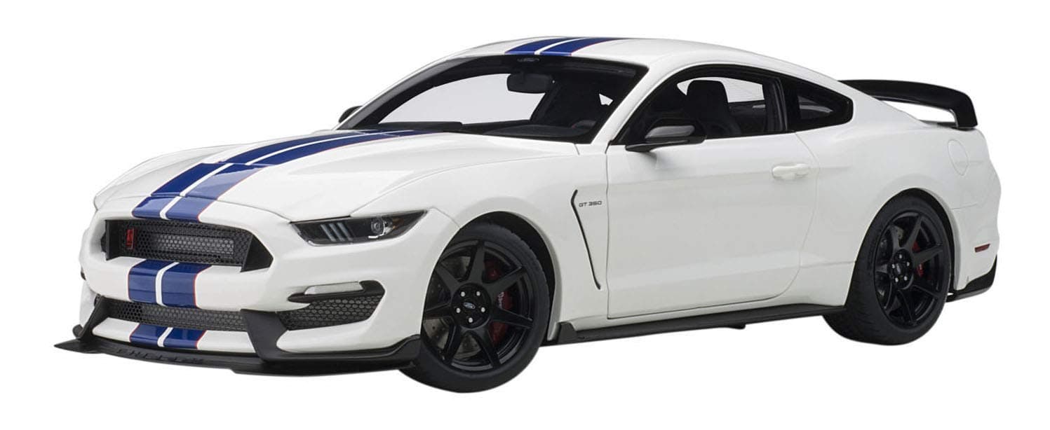 Shelby GT-350R Oxford White with Lightning Blue Stripes 1/18 Model Car by Autoart 72931
