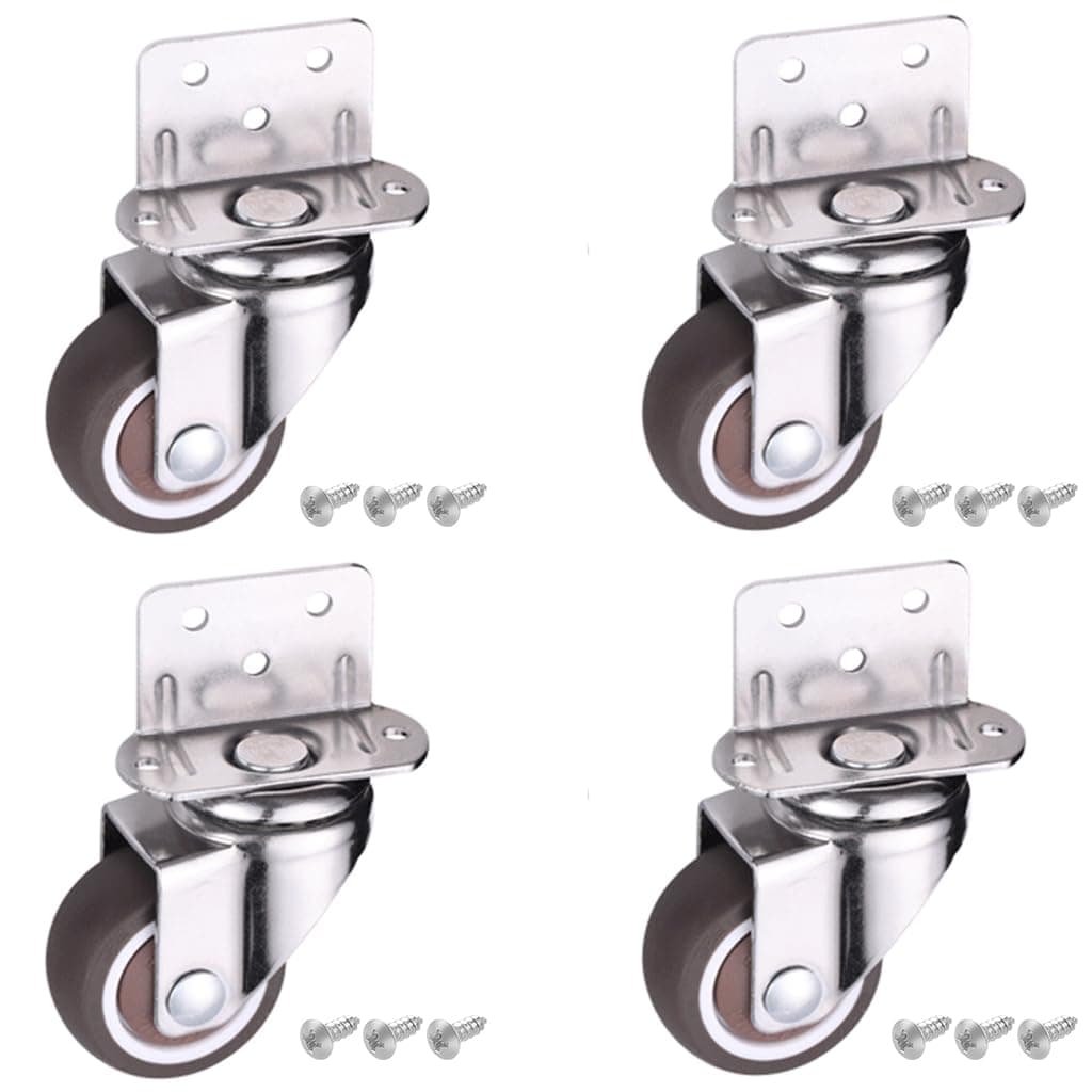 Skelang 4 Pcs 1 Inch Side Mounting Casters, TPE Swivel Plated Caster Wheels, L- Shaped Mute Wheel, Replacement for Baby Bed, Carts Trolley, Kitchen Cabinet, Furniture, Table, Loading Capacity 100 Lbs