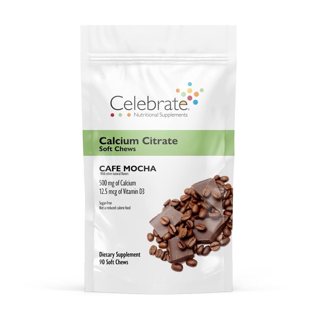 Celebrate Vitamins Bariatric Calcium Citrate Soft Chews with Vitamin D3, 500mg, Sugar-Free & Gluten-Free Calcium Citrate for Bariatric Patients, Cafe Mocha, 90 count