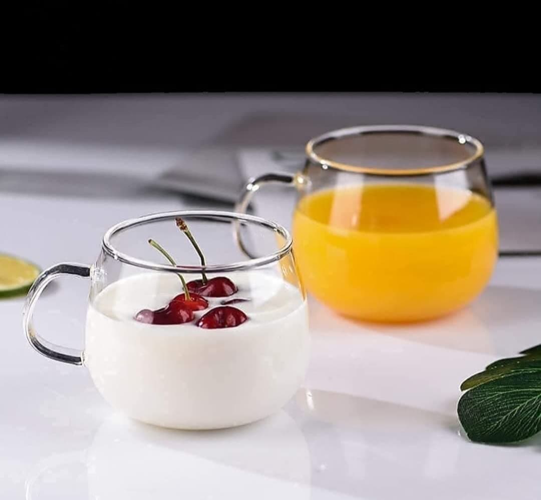KiKiluxxa Green Tea Glass Cups Set of 2-400ml2- Cold Coffee Fruit Juice Milk Mug Set,Glass BowlFor Tea & Coffee