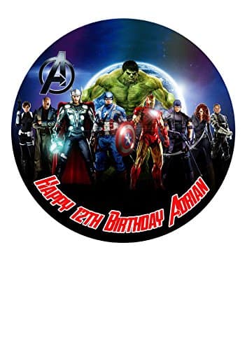 The Avengers Marvel Superheros Personalized Cake Topper Icing Sugar Paper 7.5" Image 1