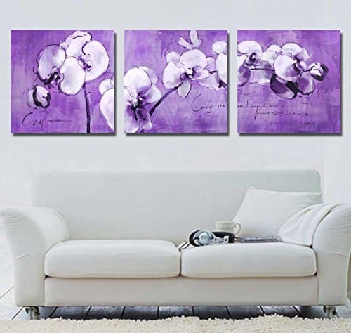 HD Giclee Art Print on Canvas Purple Abstract Orchids set of 3 Modern Home Wall Painting Decor Art Each 5050cm #07-niy-116 (unframed)