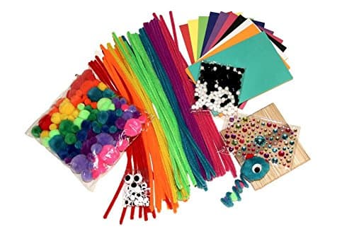 Tin Roof Crafts Creative Crafts 580 Count Including Pipe Cleaners, Pom Poms, Foam Paper, Googly Eyes, Crafts Sticks and Bonus Envelope