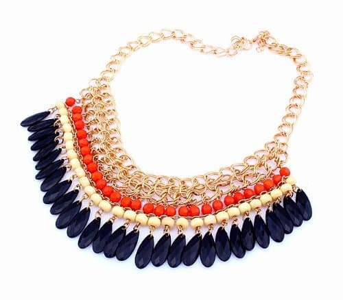 Buy Home Bohemian Layered Round Bead Dangling Drops Statement Bib Necklace