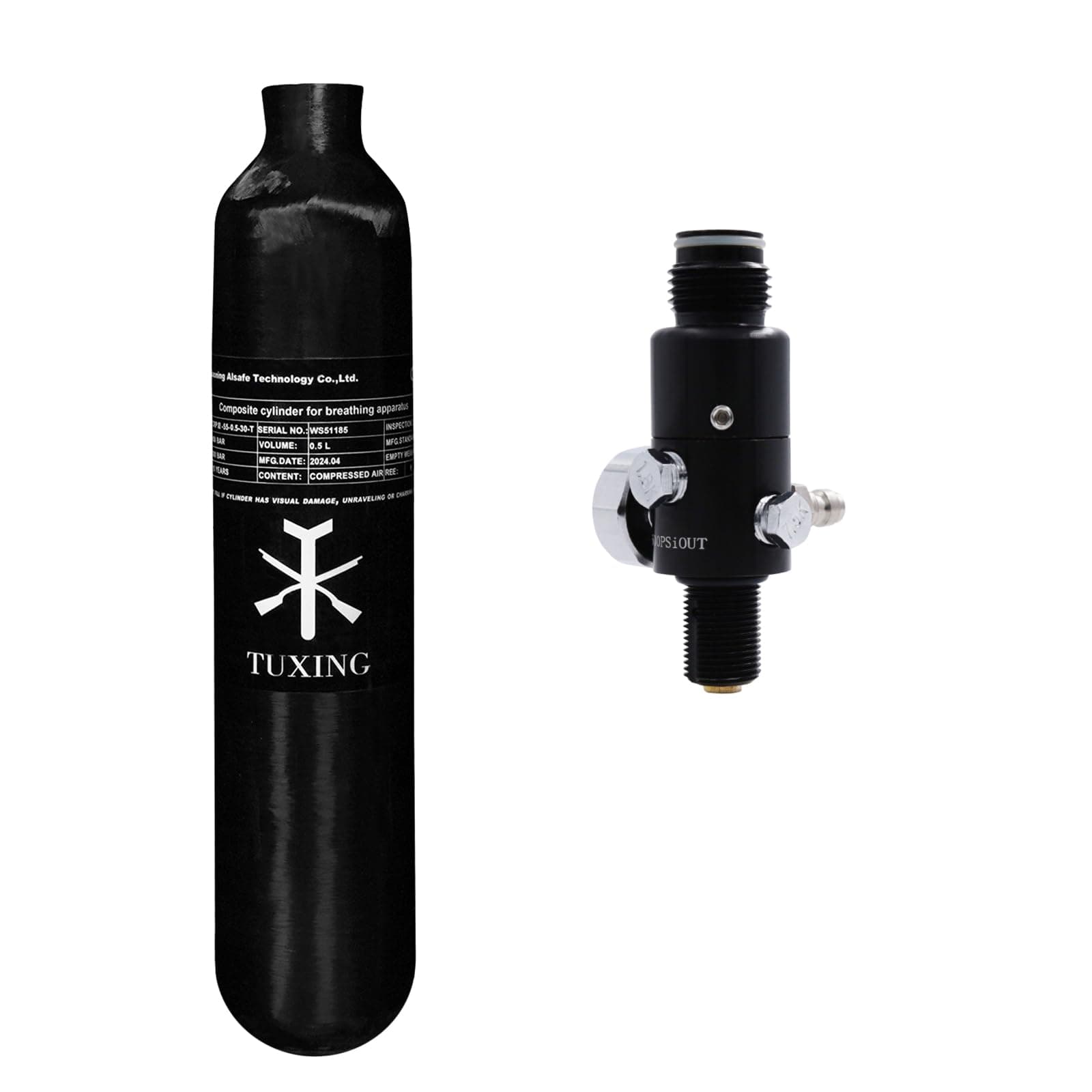 TUXING 4500Psi Pcp Air Tank 0.5L 31Cu in 500cc Carbon Fiber HPA Tank,Gas Cylinder,Paintball Hunting for PCP Air Rifle Gun Daystate and FX Thread M18 * 1.5