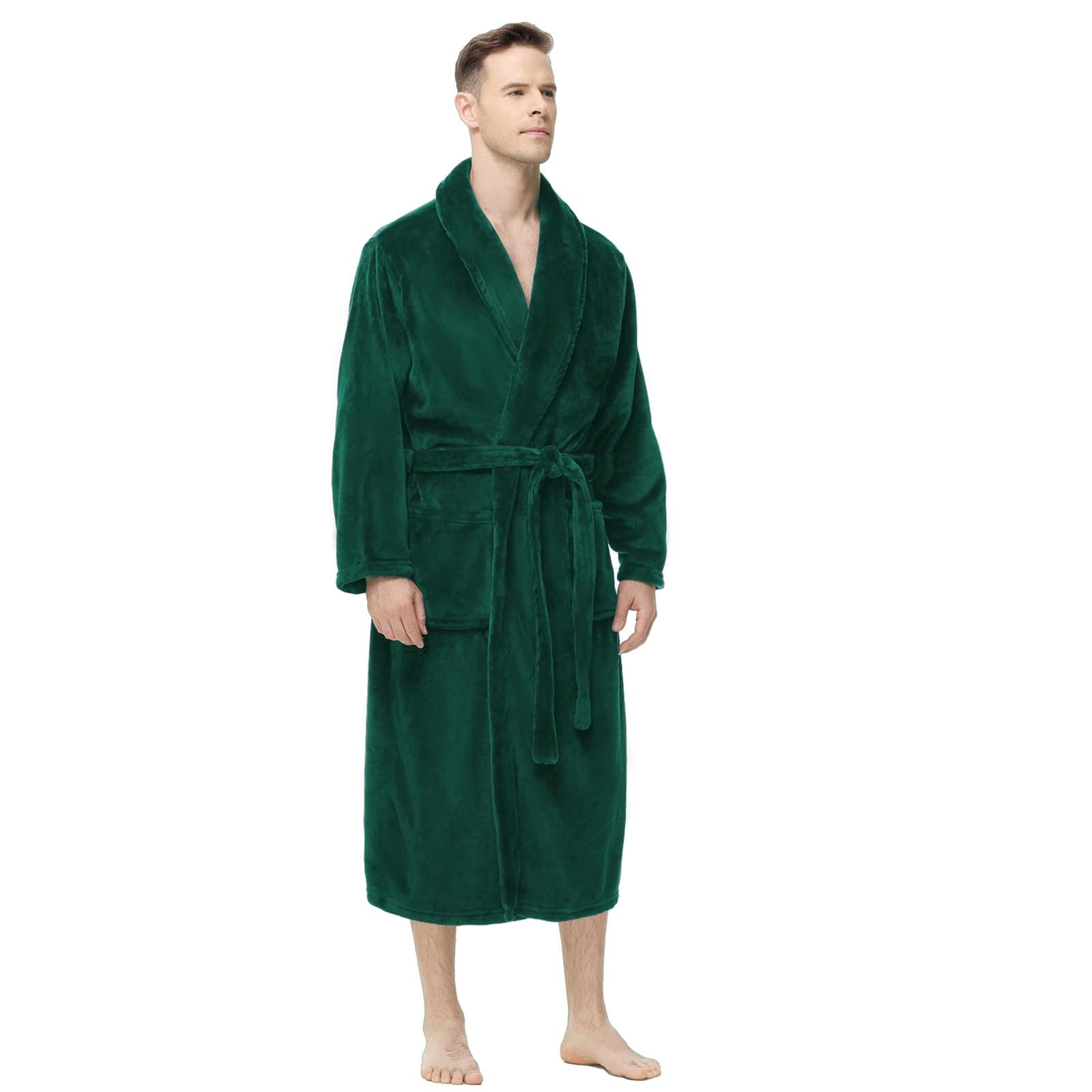Yurhap Mens Fleece Robe, Soft Plush Robe for Men, Fluffy Bathrobe with Belt & 2 Pockets