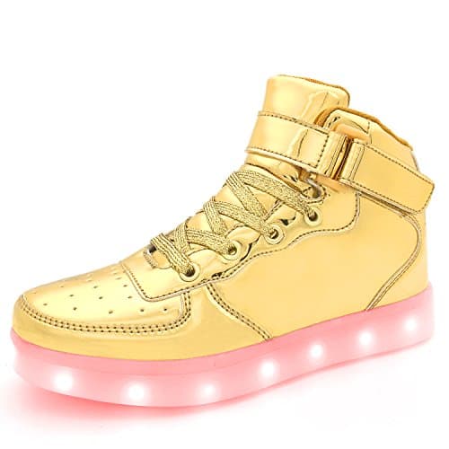 APTESOL Flashing Rechargeable Fashion LED Sneakers Youth Kids Toddler Cute Shoes for Halloween Xmas School Party Birthday Best Gift (Gold Big Kid Size 4.5)