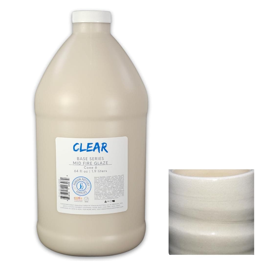 Penguin Pottery - Clear Glaze (1/2 Gallon). Mid Fire Glaze for Clay, Pottery Glaze, Cone 5 and Cone 6 - Ceramic Glaze for Pottery (1/2 Gallon | 64 oz | 1.9 L)