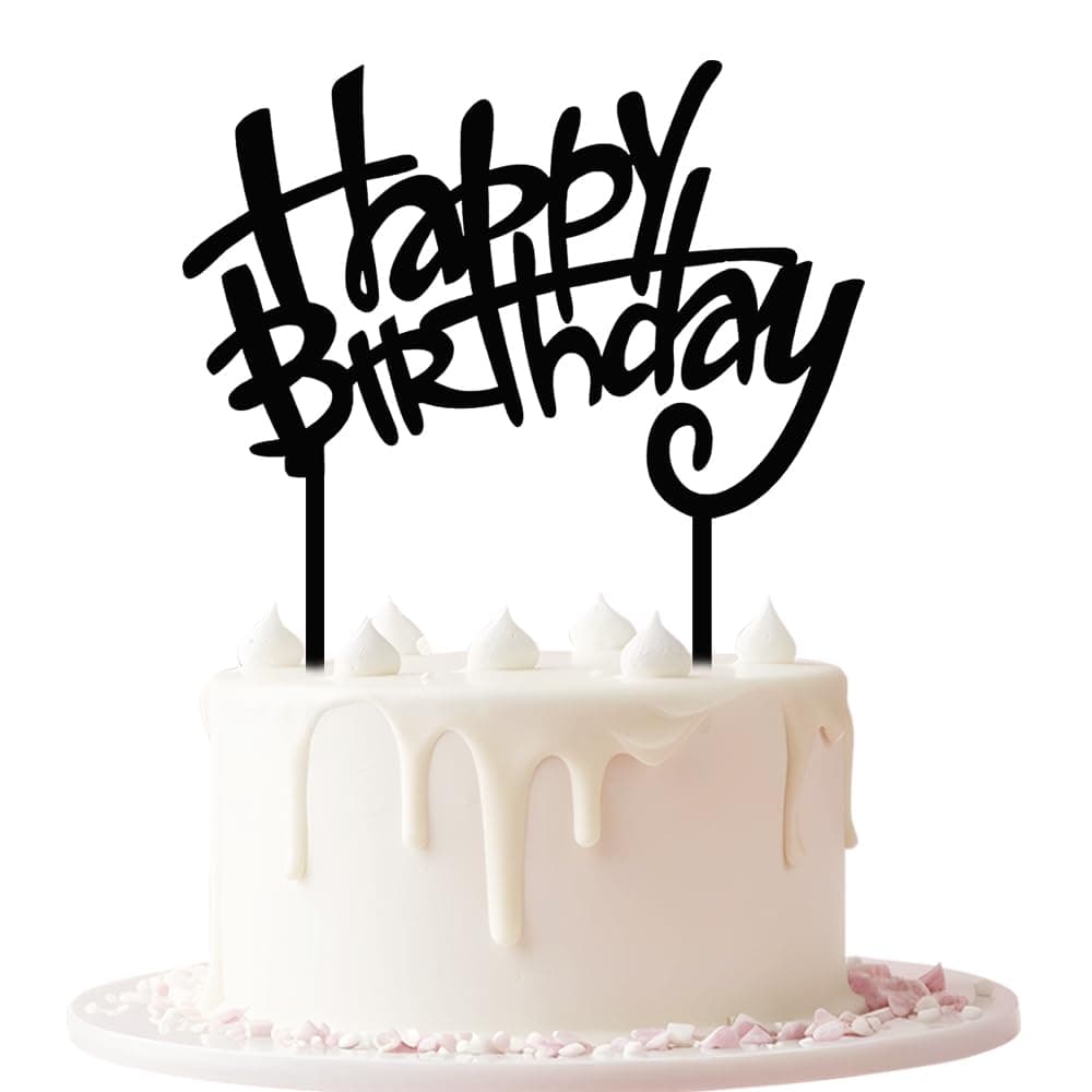 Happy Birthday Cake Topper, Black Acrylic Versatile Cake Topper for Birthday Party Decoration Ideas, Perfect Keepsake for your family and friends