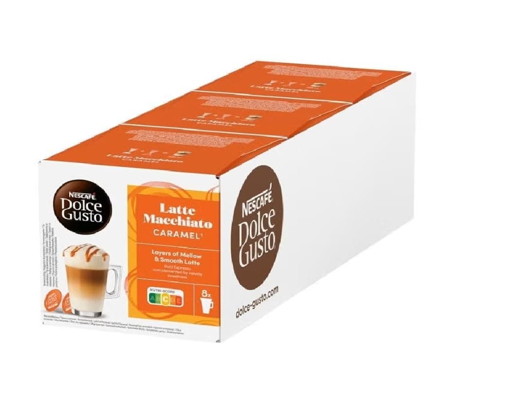 Nescafe Dolce Gusto Coffee Pods, Caramel Macchiato, 16 capsules, Pack of 3