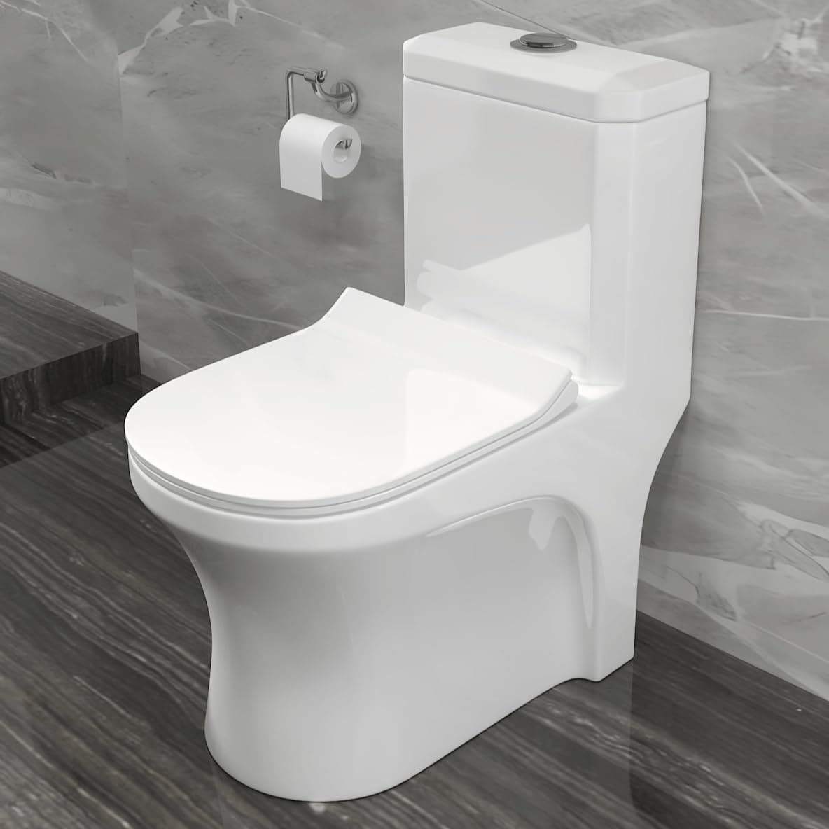 Ceramic One Piece Water Closet Commode Western Toilet/Ewc/European Commode With Soft Close Seat Cover For Bathrooms 9" Distance From Wall (Floor Mounted,Sonet- S Trap Outlet Is From Floor)