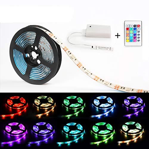 Led Light Strip Battery Powered,MEILLY RGB 2M / 6.6FT 60pcs 5050 Leds Strip Light IP65 Waterproof Flexible Rope Lights, Color Changing Strip Lightings with 24 Key Remote Control ( Blue Green Red)