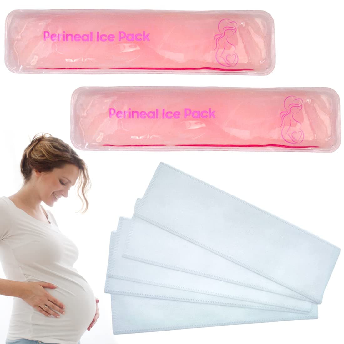 Reusable Perineal Ice Packs for Postpartum & Hemorrhoid Pain Relief, Hot & Cold Pack for Women After Pregnancy. 2 Ice Pack and 3 Non-Woven Cover, Pink