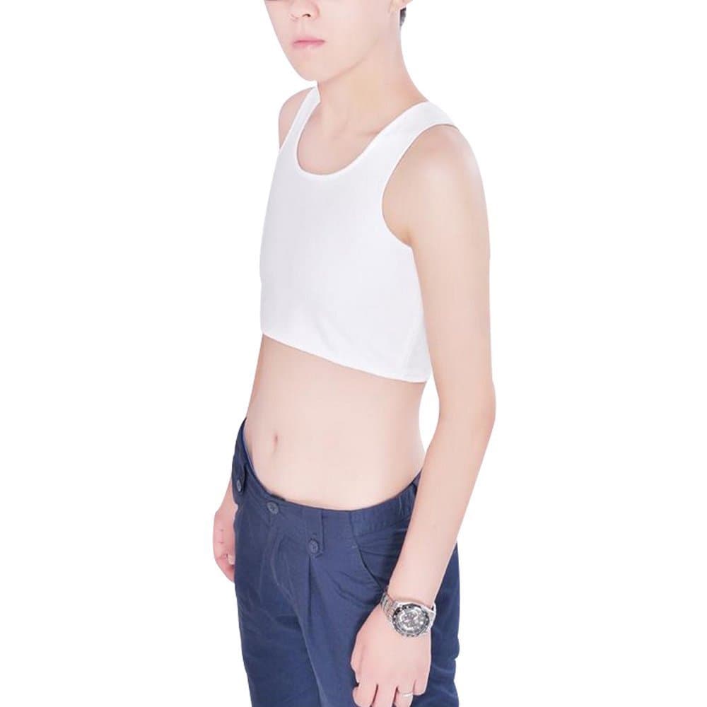 Breathable Chest Binder Les Lesbian Tomboy Trans Short Vest Chest Binder Tops (M(UK6-8), White)