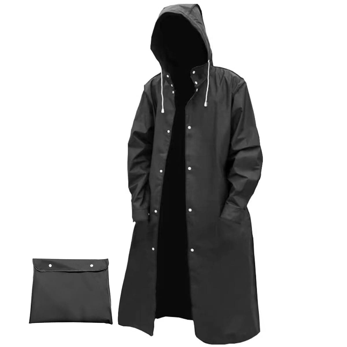 Men's Reusable EVA Long Raincoat, Windproof Waterproof Trench Coat for Hiking Fishing Dog Walking Outdoor Activities