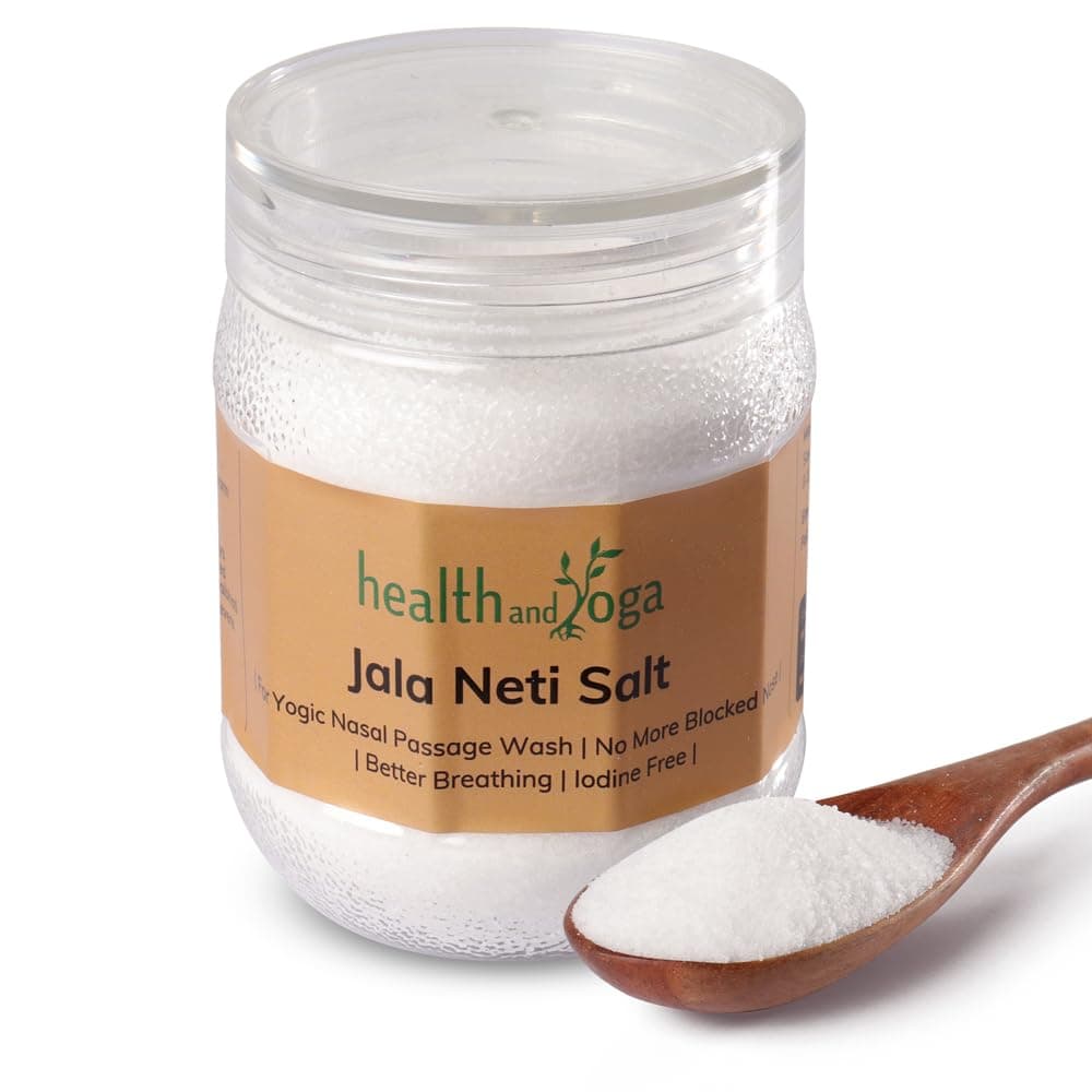 HealthAndYoga™ Jala Neti Salt Jar (300 gms or 10 oz) - Non-Iodised, Pure Grade Sodium Chloride -Safe Hygienic Saline Solution for Yogic Nasal Wash – Clears Blocked Mucus - Use with Neti Pots