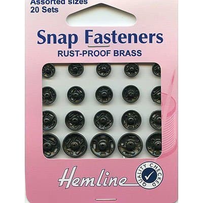 Hemline Snap Fasteners - Black, Assorted Sizes, 20 sets by Hemline Haberdashery