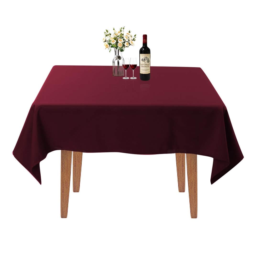 Square Tablecloth, 52 x 52 Inch, Burgundy Table Cloth for Square or Round Tables in Washable Polyester, Great for Wedding, Restaurant, Party, Banquet Decoration