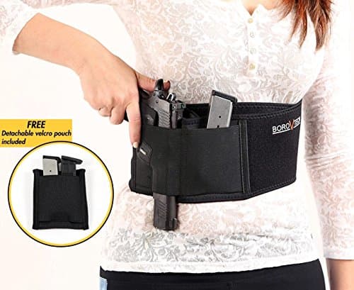 Belly Band Gun Holster for Concealed Carry with Metal Clip For Silent Draw Fit Hand Gun Magazine Pocket Neoprene Material Ultra Soft Comfortable Fit For Men And Women With Free Detachable Pocket iwb