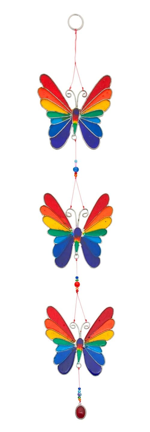 Rainbow Butterfly Stained Glass effect Sun Catcher Mobile - Beautiful Window Hanging - Home Decoration