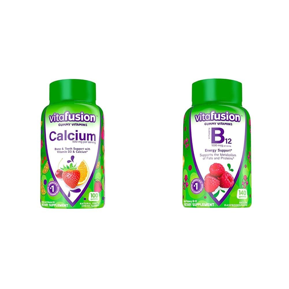 Vitafusion Chewable Calcium and Vitamin B12 Gummy Vitamins, Fruit Flavored, America's #1 Gummy Brand, 50 Day Supply of Calcium, 70 Day Supply of B12