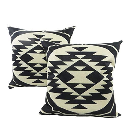 Seeking ROAM Decorative Accent Throw Pillow Covers, 18 x 18 Inch, 2 Covers with Zippers, Black and White Southwest Geometric Print
