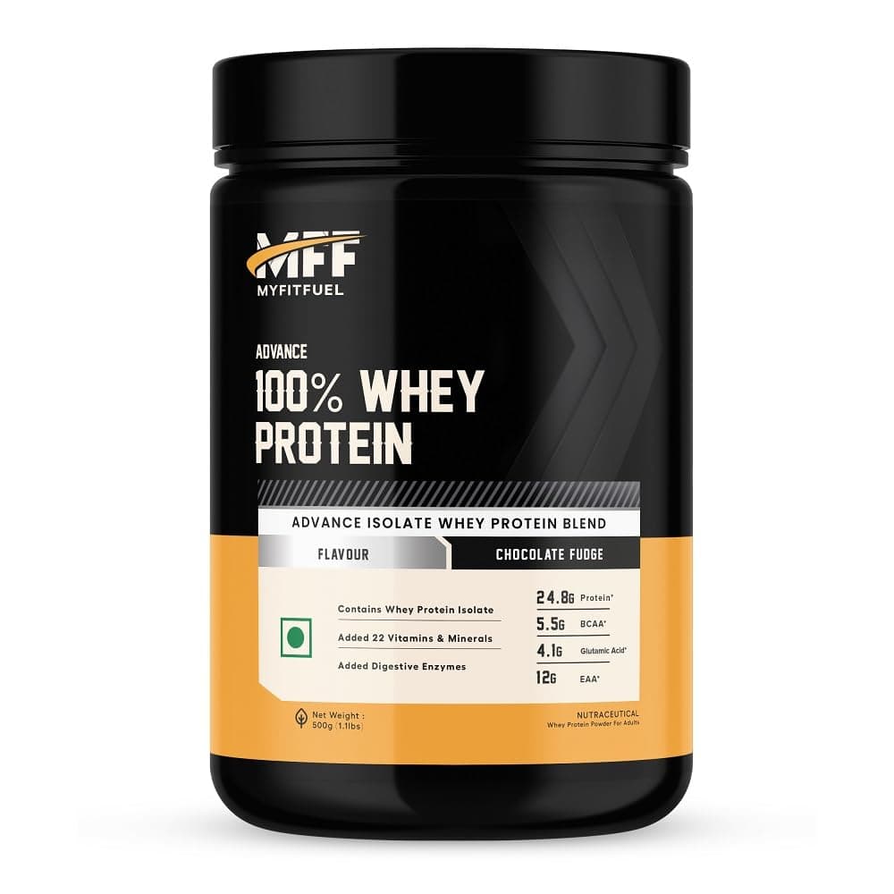 Advance MFF 100% Whey Protein Powder, Whey With Digestive Enzymes and Multi Vitamins | 500 gm, 14 Servings (Chocolate Fudge)