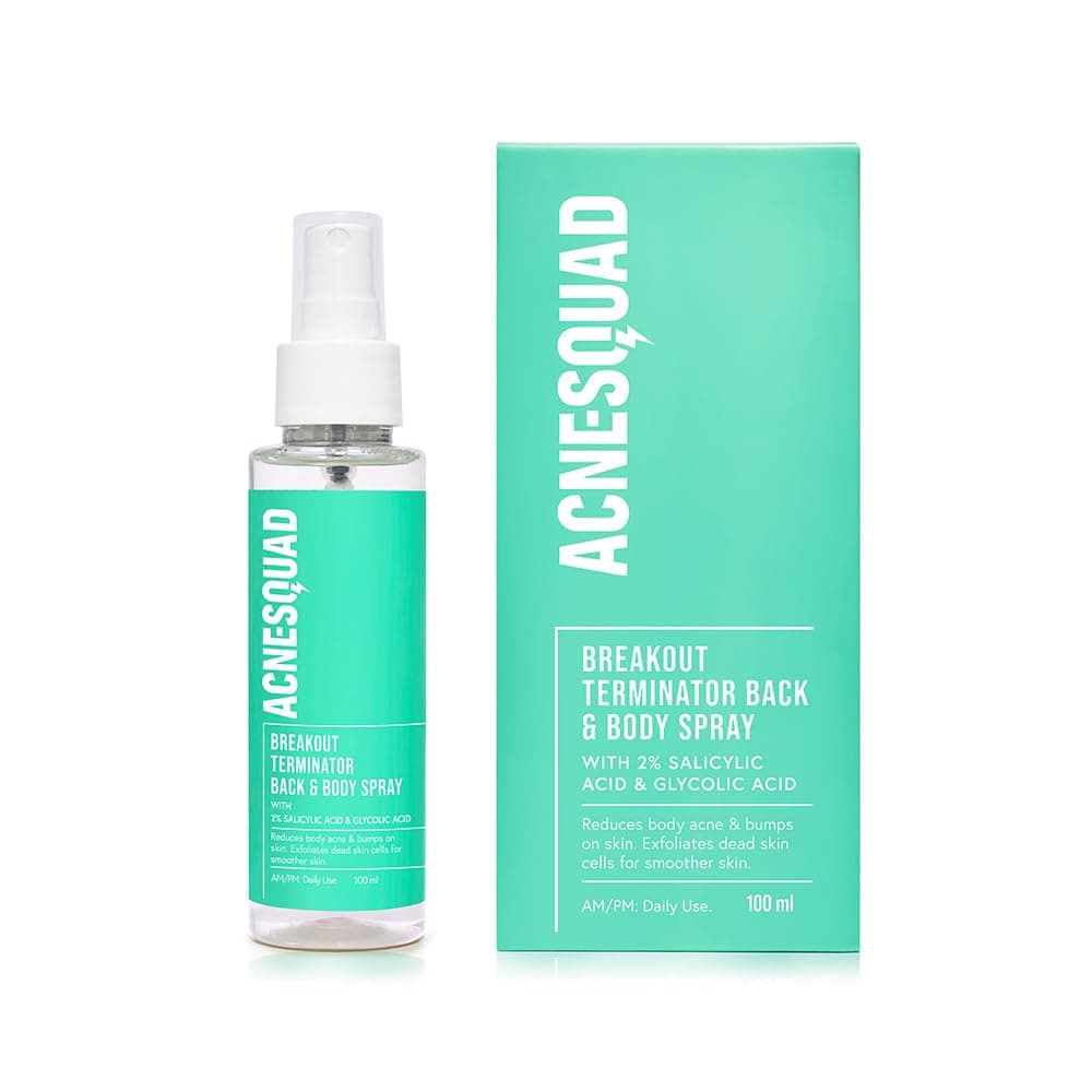 Acne Squad Salicylic Acid & Glycolic Acid Back & Body Spray 100ml | For Back Acne Breakouts & Bumps on Back & Body | 100ml