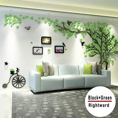Topmail Family Tree Wall Stickers Large 157×300 cm/62×118 inch Green Leaves Removable Vinyl 3D Tree Wall Stickers for Bedroom & Nursery Wall Decals with 3 Photo Frames(L, Green Leaves, Right)