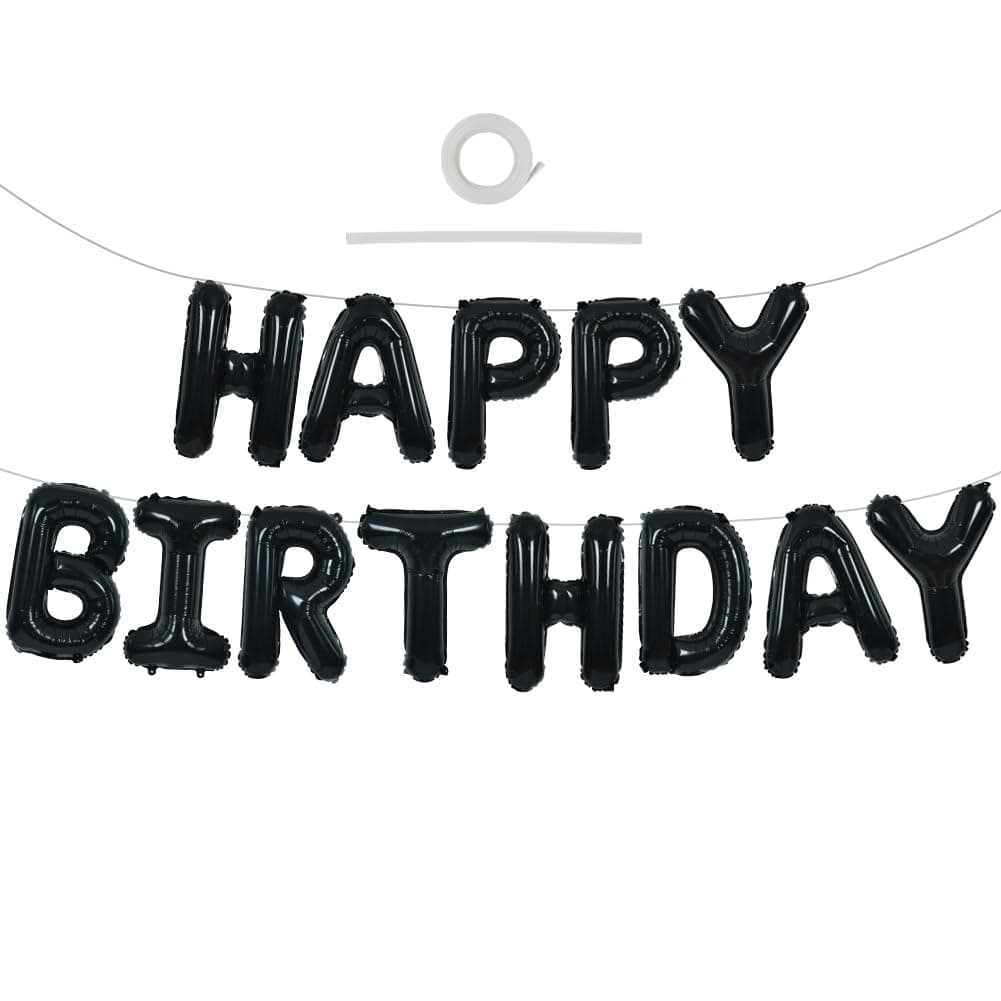 TONIFUL Black Happy Birthday Balloons Banner 16 Inch Mylar Foil Letters Birth...