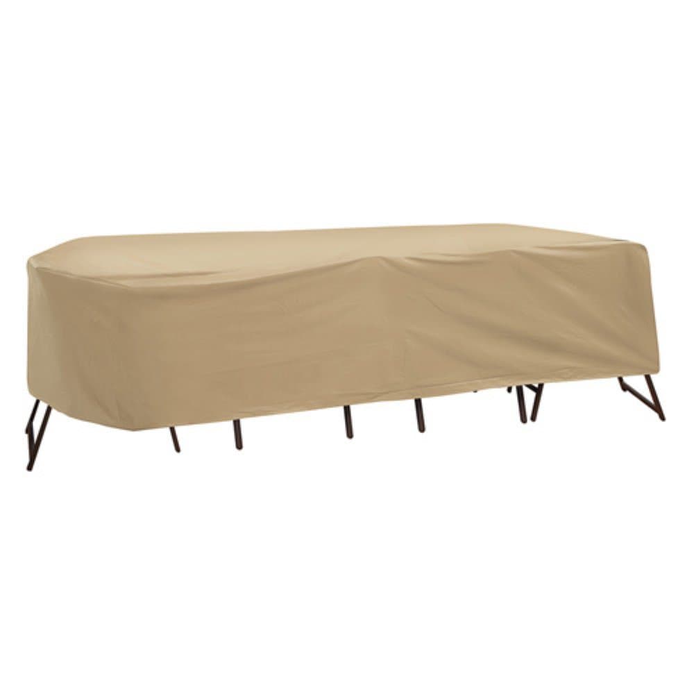 Protective Covers Weatherproof Patio Table and Highback Chair Set Cover, 80 Inch x 96 Inch, Oval/Rectangle Table, Tan - 1348-TN