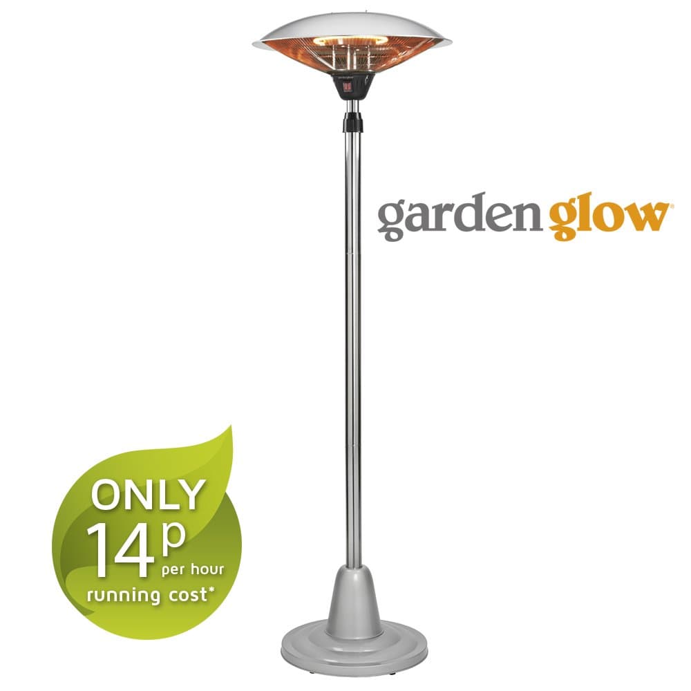Garden Glow 2000w Free Standing Patio Heater Height Adjustable Outdoor Halogen Heater with 2 Power Settings