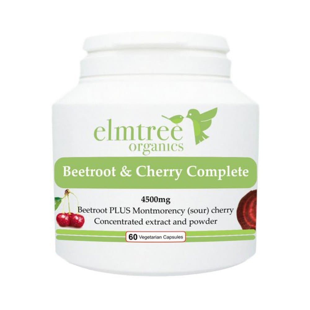 Elmtree Organics -Extra Strong Beetroot and Cherry Supplement Tablets - Beetroot and Cherry Complete - New Formula - Suitable for Vegetarians- 60 Capsules Per Pot