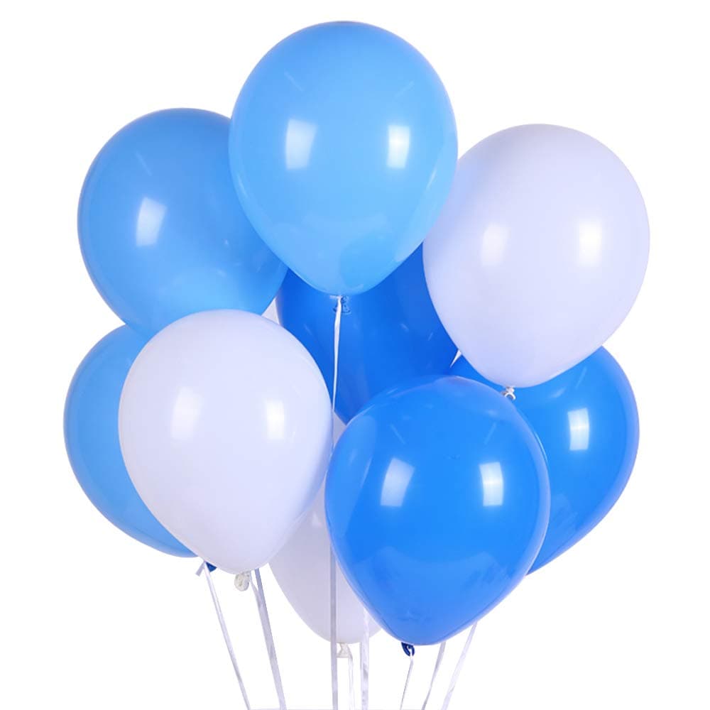Latex Balloon 100 pcs 12 inch : White and Blue and Light Blue Latex Balloons