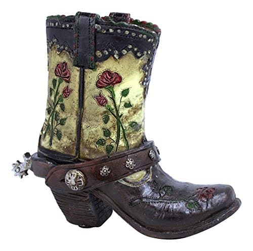 Sat'n Spurs Western Wear Country Small 4.5'' Boot Pencil Cup/Vase, Brown, cream, green, red