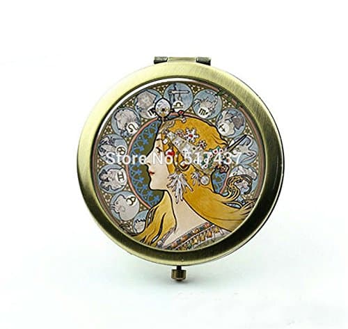 easyLife Art Nouveau Zodiac Compact Mirror Vintage Pocket Mirror Zodiac Jewelry Portable Makeup Mirrors