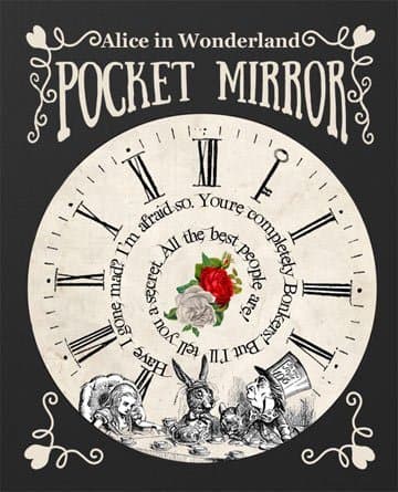 FVLFIL DTB TECH Vintage Alice In Wonderland Inspired Pocket Mirror (76mm): The Mad Hatters Tea Party Bonkers Quote