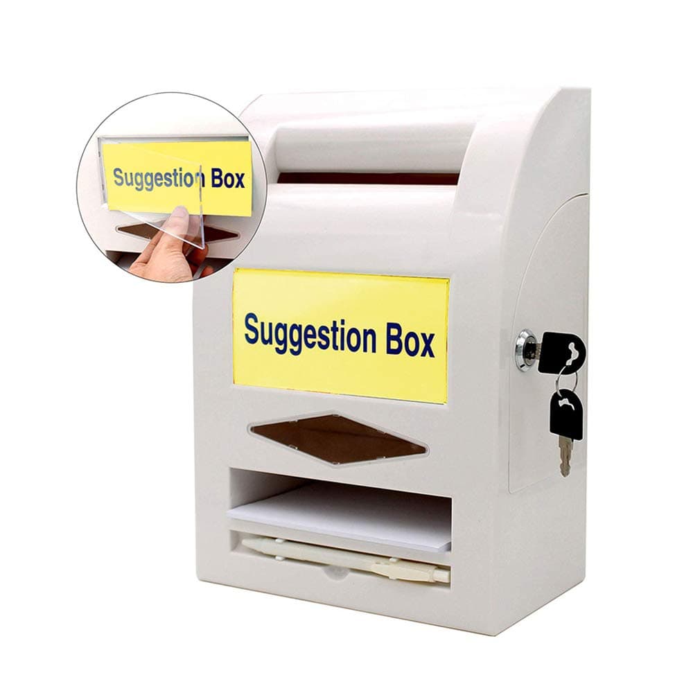 mioni Suggestion Box, Donation Box, Post Box, Comment Box, Lock and Pen for Wall or Countertop, 6 Replaceable Labels