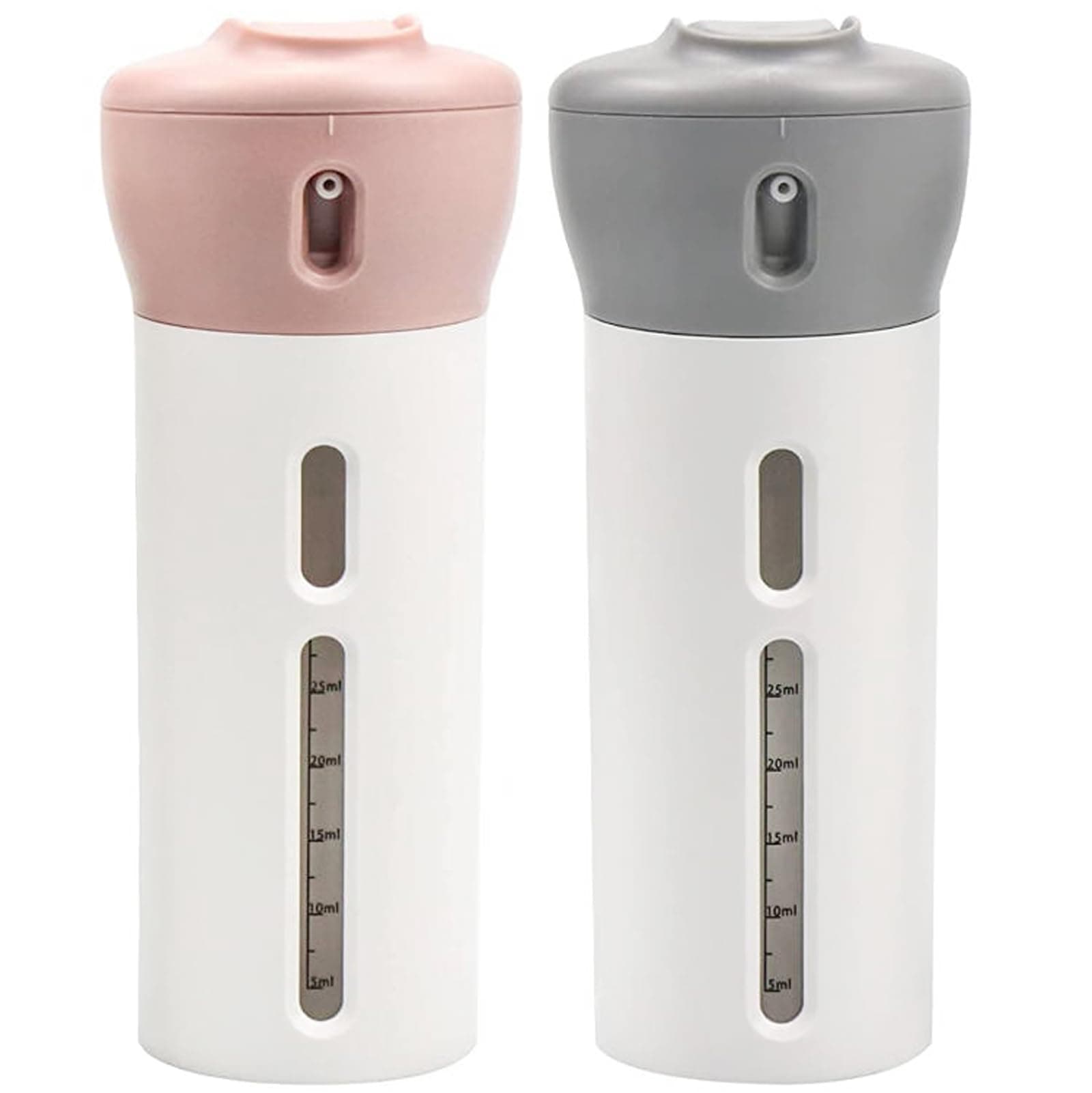 CHIVENIDO 2pcs 4 in 1 Travel Dispenser Set, Refillable Travel Bottles for Toiletries, Pink+gray