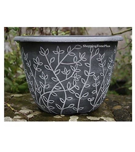 2 X LARGE 12" SERENITY STOUT PLANTER POTS PLASTIC GARDEN PATIO FLOWER PLANT POT (Black with White)
