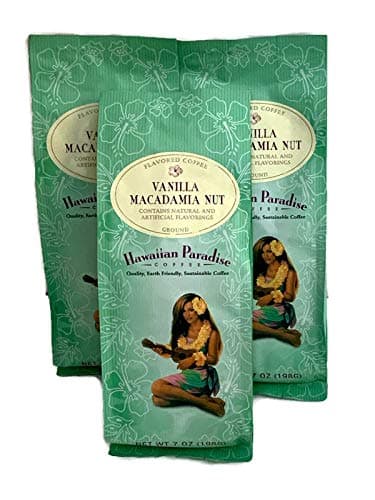 Hawaiian Paradise Coffee Ground Vanilla Macadamia Nut ( 3 x 7oz Pack) 100% Arabica Coffee - Premium Rich Flavored Bold Signature Brewed coffee from the Finest Beans