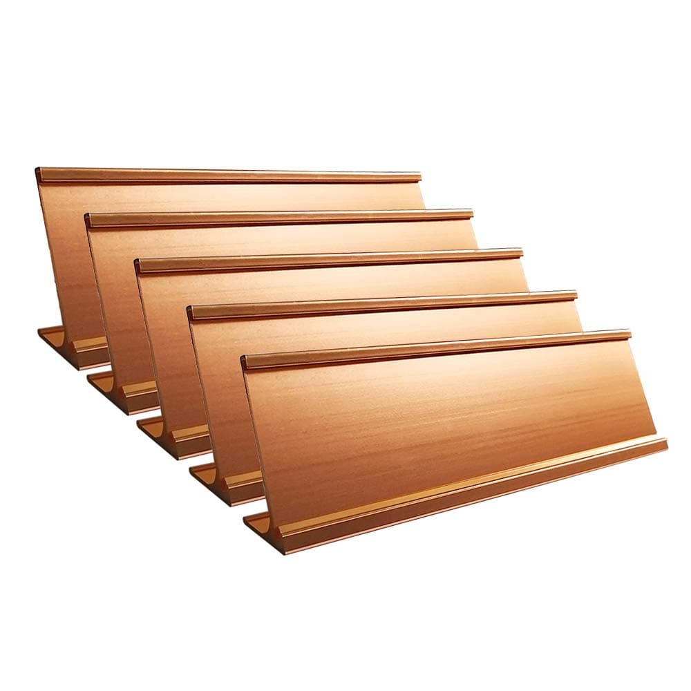 2インチ x 8インチ アルミニウム デスクネームプレートホルダー オフィスビジネスデスクサインホルダー デスクトップ 5個パック (ローズゴールド)